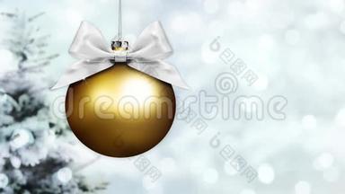 圣诞礼品卡、带彩带蝴蝶结的树球、改变圣诞灯光背景模板上的颜色和副本